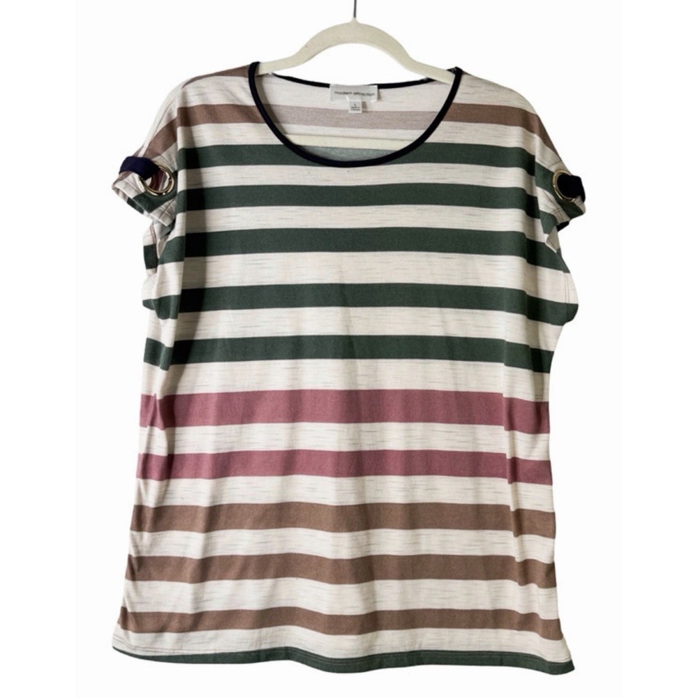 Women's Modern Attraction Striped Ring Sleeve Top Large